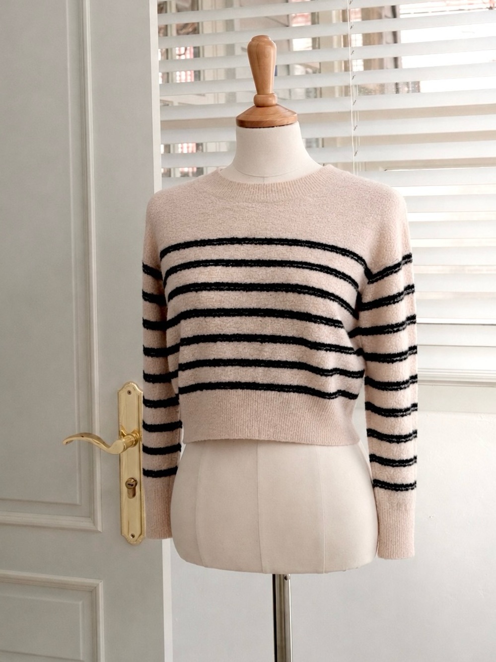 Vince Wool Cream & Black Striped Sweater XS